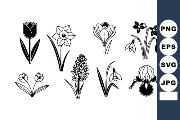 Download Black and White Spring Flowers Vector Se - Flower Collection