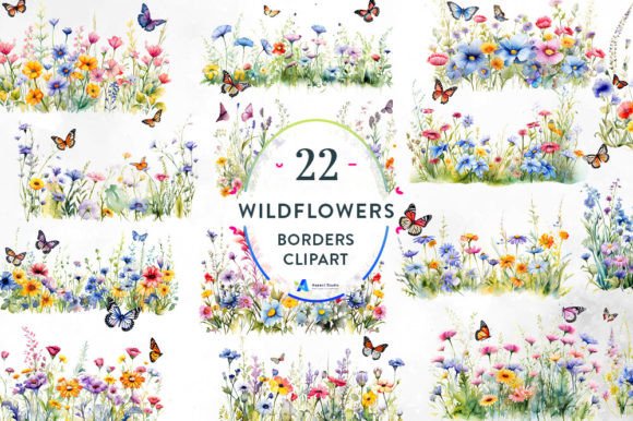 Download Wildflowers Border Watercolor Clipart - Flower Collection