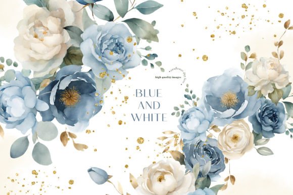 Download Elegant Navy &amp; White Flowers Clipart - Flower Collection