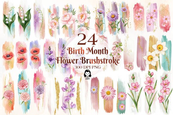 Download Birth Month Flower Brushstrokes Clipart - Flower Collection