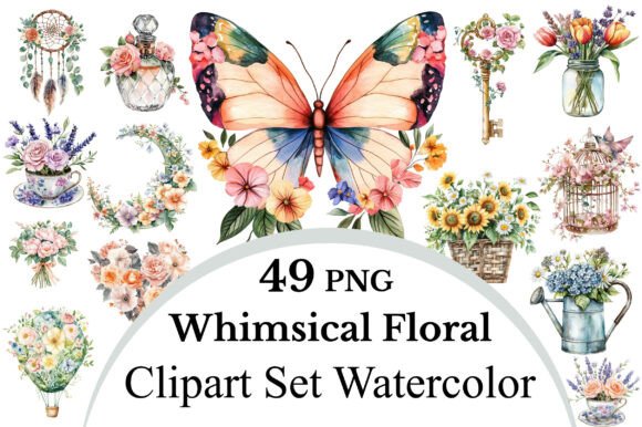 Download Whimsical Floral Clipart Set Watercolor - Floral clipart set Collection