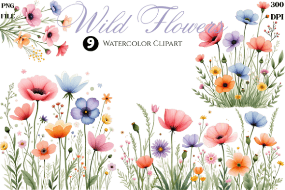 Download Watercolor Wild Flowers Cliparts Bundle - Flower Collection