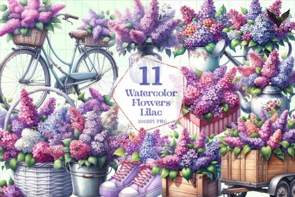 Download Watercolor Flowers Lilac Clipart PNG - Flower Collection