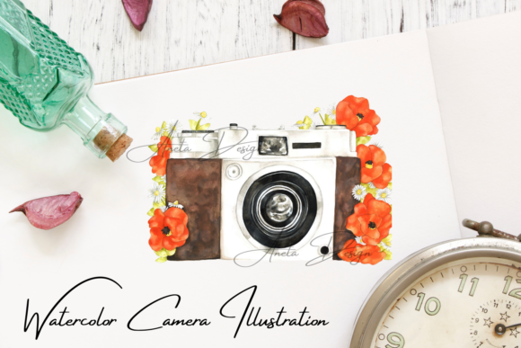 Download Camera with Watercolor Poppy Flowers - Flower Collection