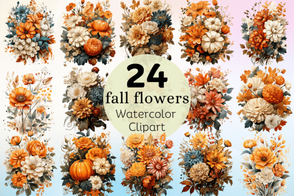 Download Fall Flowers Watercolor Clipart Bundle - Flower Collection