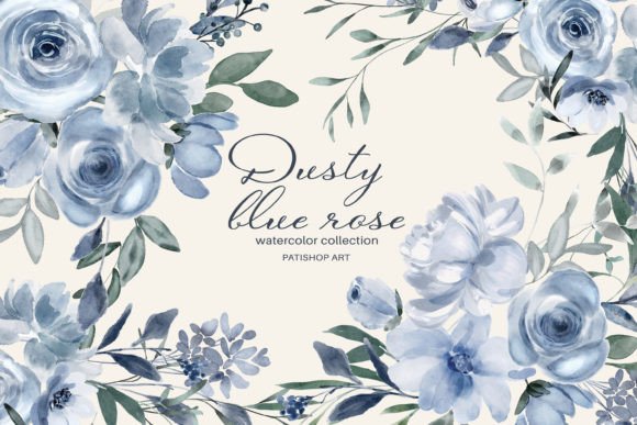 Download Watercolor Dusty Blue Floral Clipart Set - Floral clipart set Collection