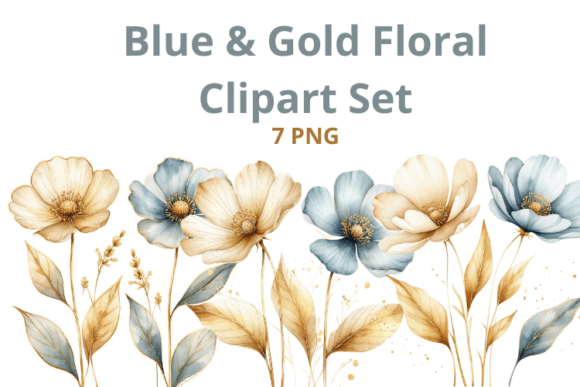 Download Blue &amp; Gold Floral Clipart Set - Floral clipart set Collection