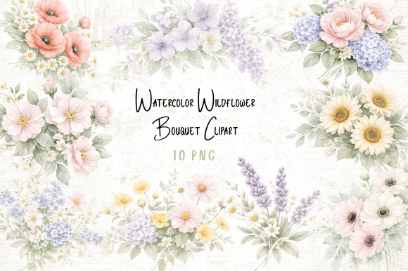 Download Watercolor Wildflower Bouquet Clipart - Flower Collection