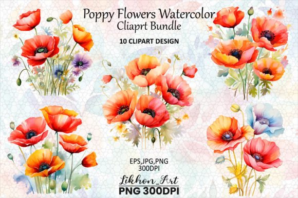 Download Poppy Flowers Watercolor Cliaprt Bundle - Flower Collection