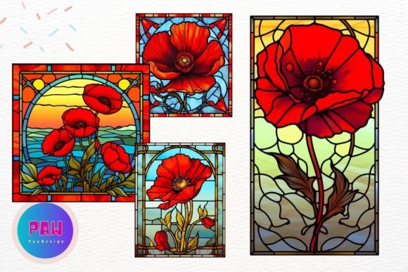 Download Stained Glass Poppy Flower Clipart - Flower Collection