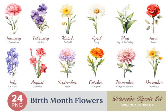 Download Birth Month Flower Watercolor Clipart - Flower Collection