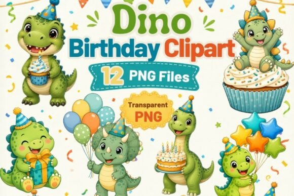 Download Dino Birthday Clipart PNG, 12 Cute Dinos - Day Collection