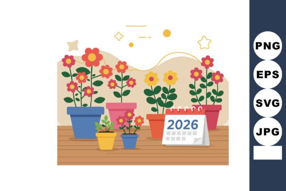Download Colorful Potted Flowers with 2026 Calend - Flower Collection
