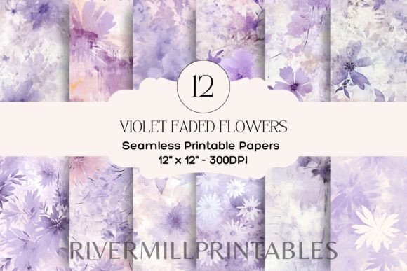 Download Faded Violet Flowers Digital Paper Pack - Digital Collection