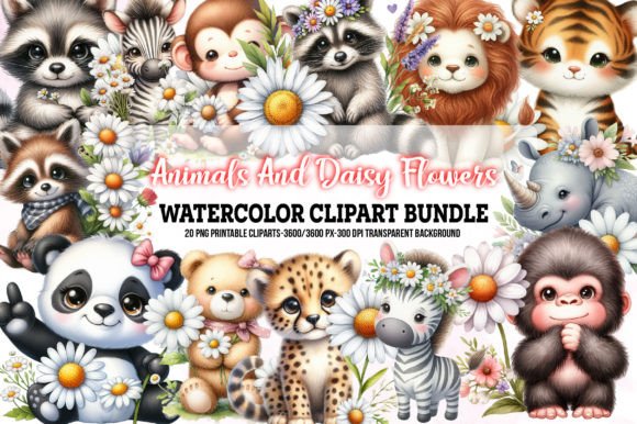 Download Cute Animals &amp; Daisy Flowers Sublimation - Flower Collection
