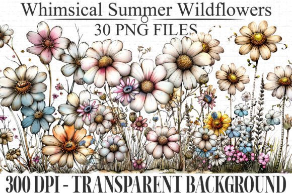 Download Whimsical Summer Wildflowers Clipart - Flower Collection