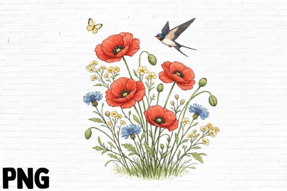 Download Vintage Botanical Poppy Flowers - Flower Collection