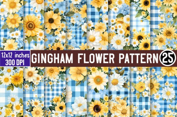 Download Gingham Flower Pattern Digital Paper - Digital Collection
