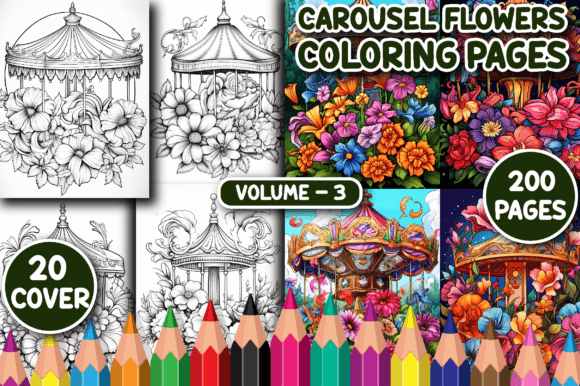 Download 200 Carousel Flowers Coloring Pages V -3 - Flower Collection