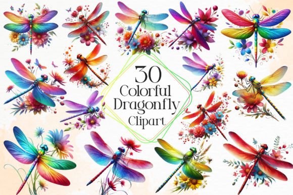 Download Colorful Dragonfly with Flower Clipart - Flower Collection