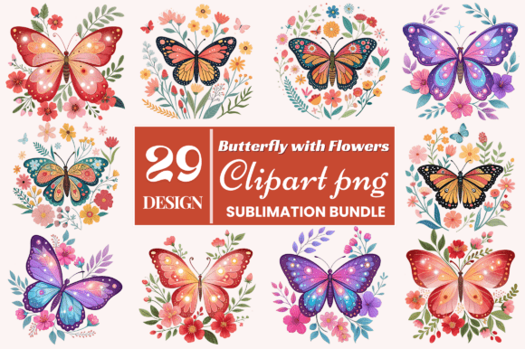 Download Butterfly with Flowers Clipart PNG Bundl - Flower Collection