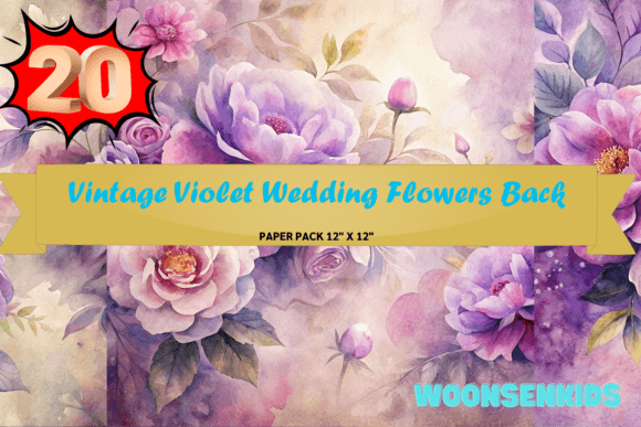 Download Beautiful Vintage Violet Wedding Flowers Background Watercolor Png Kdp Digital Paper - Digital Collection