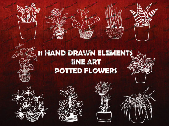 Download Hand-Drawn Chalkboard Potted Flowers - Flower Collection