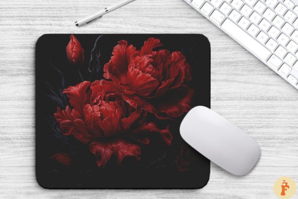 Download Deep Red Flowers on a Black Mouse Pad - Flower Collection