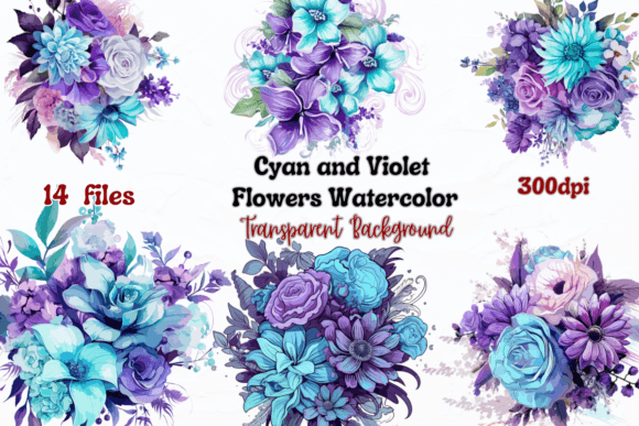 Download Cyan and Violet Flowers Watercolor - Flower Collection