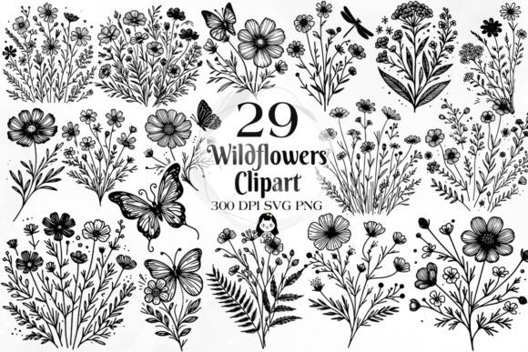 Download Wildflowers SVG PNG Clipart Bundle - Flower Collection