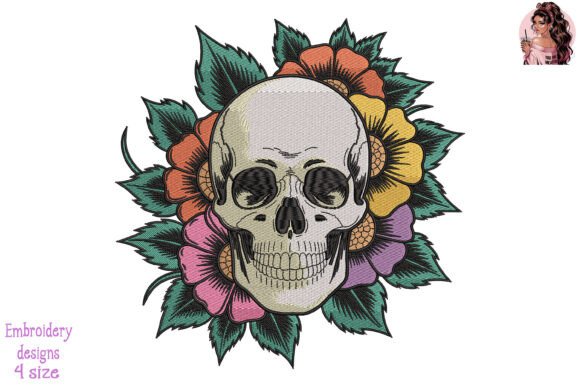 Download Skull with Flowers Embroidery - Flower Collection