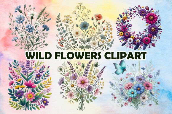 Download Whimsical Wildflowers Watercolor Clipart - Flower Collection
