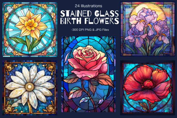 Download Stained Glass Birth Flower Clipart - Flower Collection