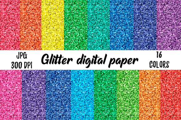 Download Glitter Digital Paper 16 Rainbow Colors - Digital Collection
