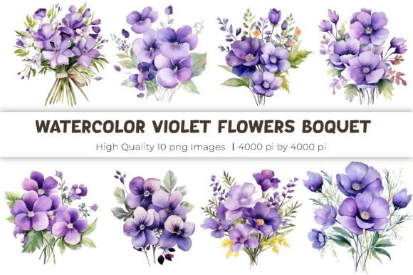 Download Violet Flowers Bouquet Watercolor - Flower Collection