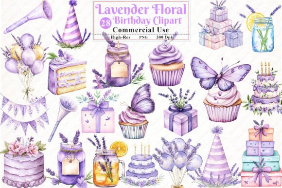 Download Lavender Floral Birthday Clipart - Day Collection