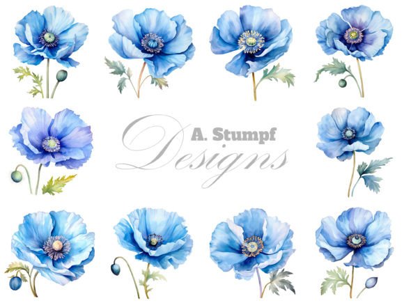 Download Blue Poppy Flower Clipart Watercolor Set - Flower Collection