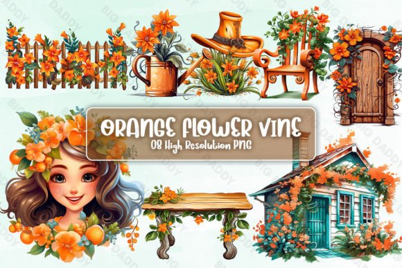 Download Orange Flower Vine Sublimation Clipart - Flower Collection